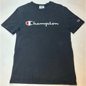 Vintage Champion Tee Shirt Size Small Women's Men's Embroidered Logo 90s Black